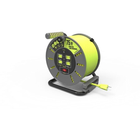 Pro-Xt Master Plug 75Ft 4 Sockets 13A 14AWG Large Open Reel w/ USB Charging OLA751314G4SLU-US